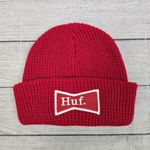 Huf Drink Up Red Youth Boys Knit Beanie Hat Size Small NWOT